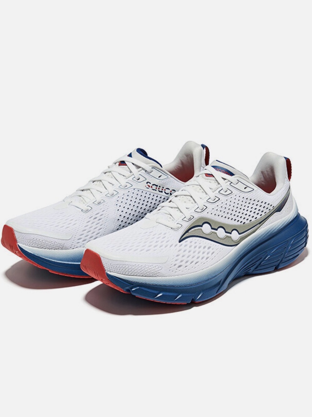 Saucony Guide 17 White Blue Men’s Performance Running Shoes with Red Accents